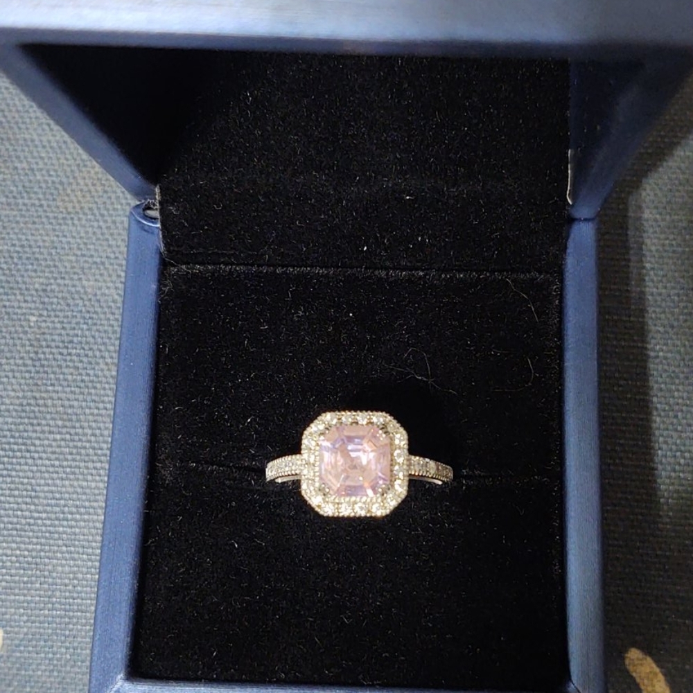 Big pink topaz halo ring 925 silver